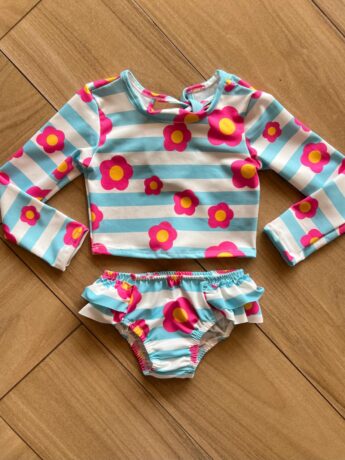 Conjunto Infantil Feminino Biquíni Cropped e Calcinha Flor Rosa Fernanda ramos kids