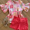 Conjunto Infantil Feminino Blusa Bata Short Rosa Fernanda Ramos Kids