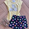 Conjunto Infantil Feminino Blusa Be Good e Short Azul Escuro Fernanda Ramos Kids