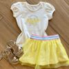 Conjunto Infantil Feminino Blusa Believe in Yourself e Short Saia Amarelo Fernanda Ramos Kids