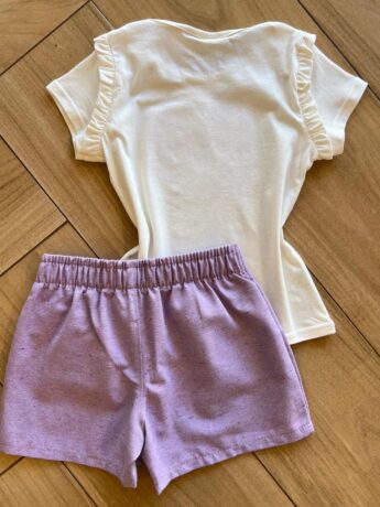 fernandaramoskids com br Conjunto Infantil Feminino Blusa Borboleta e Short Lilás 2