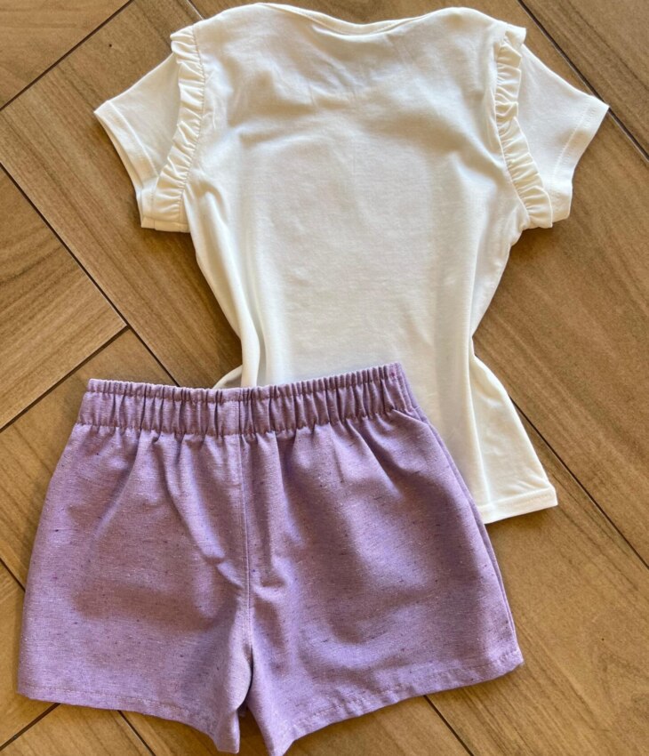 fernandaramoskids com br Conjunto Infantil Feminino Blusa Borboleta e Short Lilás 2