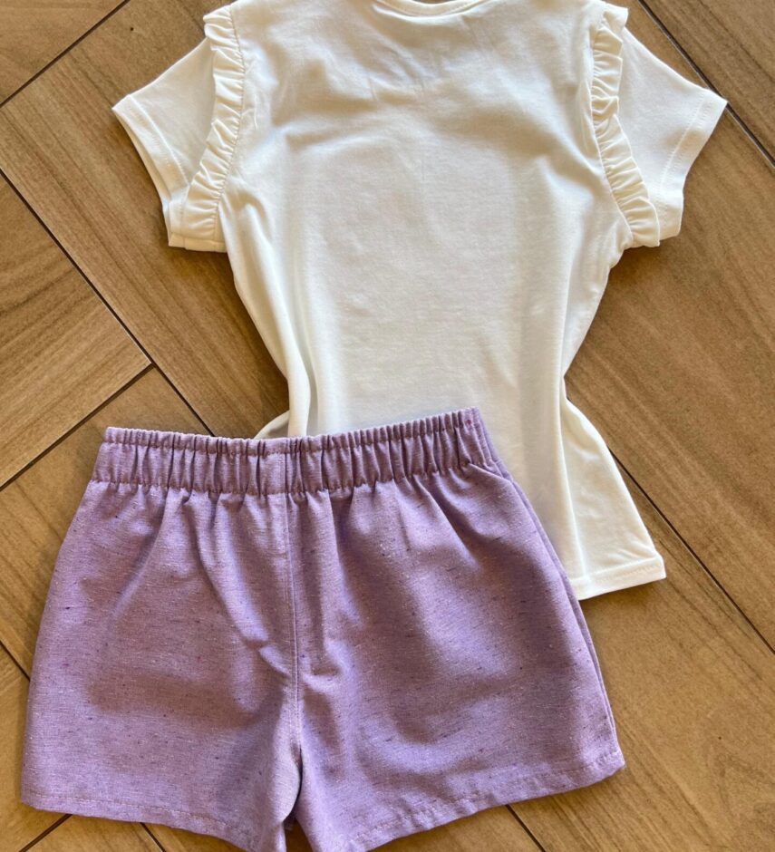 fernandaramoskids com br Conjunto Infantil Feminino Blusa Borboleta e Short Lilás 2