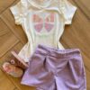 Conjunto Infantil Feminino Blusa Borboleta e Short Lilás Fernanda Ramos Kids