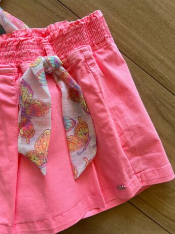 fernandaramoskids com br Conjunto Infantil Feminino Blusa Borboleta Short Rosa Neon 1