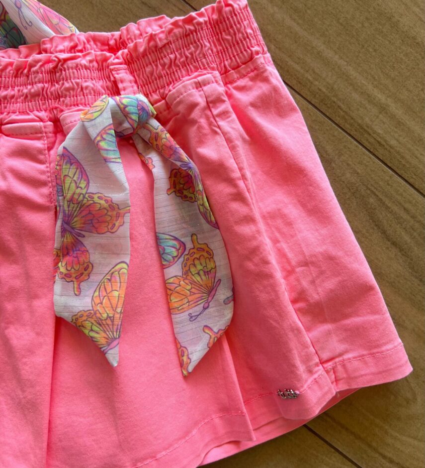 fernandaramoskids com br Conjunto Infantil Feminino Blusa Borboleta Short Rosa Neon 1