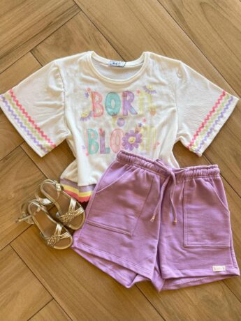 Conjunto Infantil Feminino Blusa Born Bloom e Short Fernanda Ramos Kids