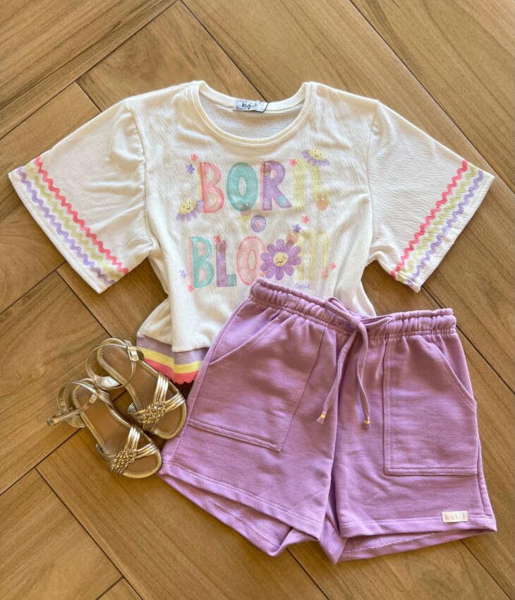 Conjunto Infantil Feminino Blusa Born Bloom e Short Fernanda Ramos Kids