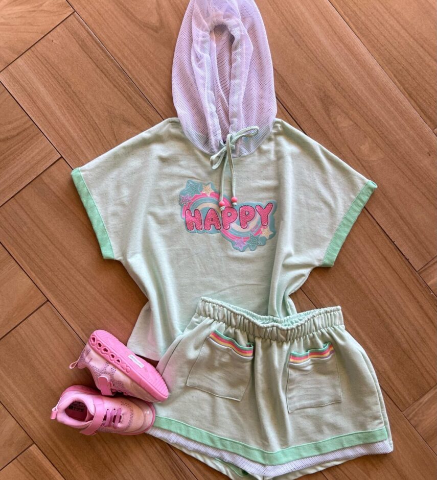 Conjunto Infantil Feminino Blusa Box e Short Saia Botonê Fernanda Ramos Kids