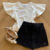 Conjunto Infantil Feminino Blusa Branca com Brilho e Short Fernanda Ramos Kids