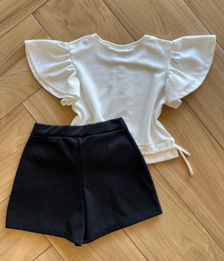 fernandaramoskids com br Conjunto Infantil Feminino Blusa Branca com Brilho e Short 2