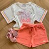 Conjunto Infantil Feminino Blusa Bxy Over em Malha Wave Short Fernanda ramos kids