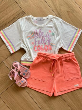 Conjunto Infantil Feminino Blusa Bxy Over em Malha Wave Short Fernanda ramos kids