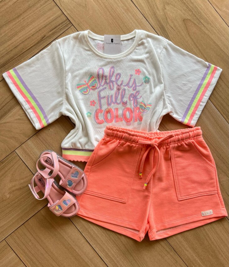 Conjunto Infantil Feminino Blusa Bxy Over em Malha Wave Short Fernanda ramos kids