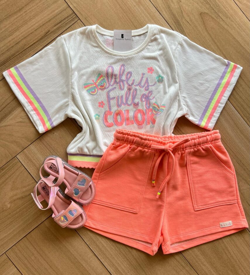 Conjunto Infantil Feminino Blusa Bxy Over em Malha Wave Short Fernanda ramos kids