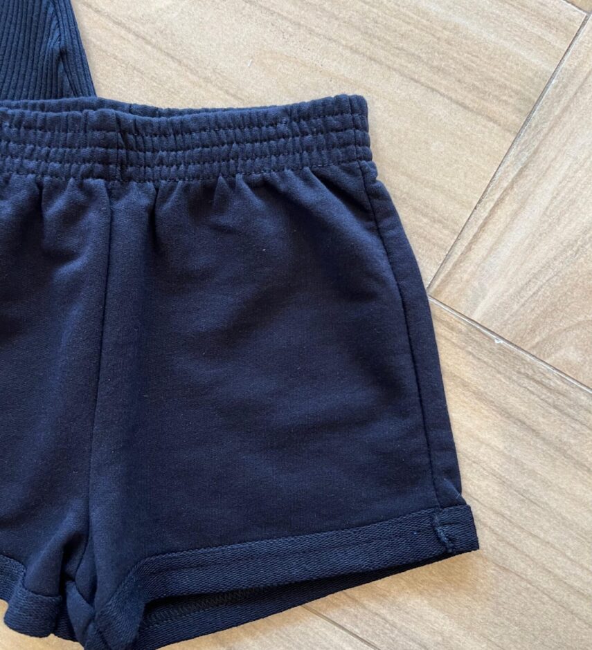 fernandaramoskids com br Conjunto Infantil Feminino Blusa Canelada Short Preto 1