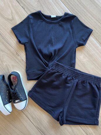 Conjunto Infantil Feminino Blusa Canelada Short Preto Fernanda ramos kids