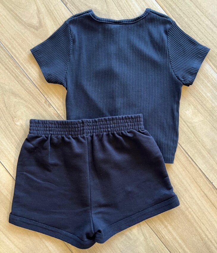 fernandaramoskids com br Conjunto Infantil Feminino Blusa Canelada Short Preto 2