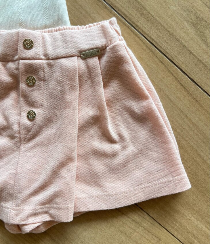 fernandaramoskids com br Conjunto Infantil Feminino Blusa com Flor Bordada e Short Saia Rosa2