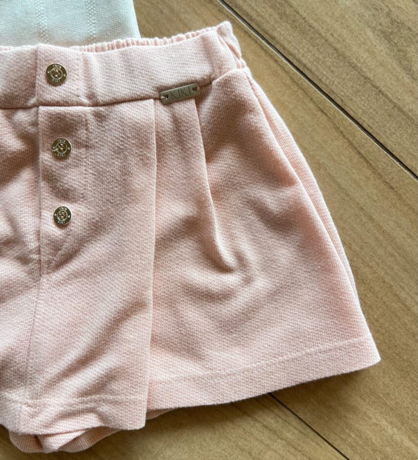 fernandaramoskids com br Conjunto Infantil Feminino Blusa com Flor Bordada e Short Saia Rosa2