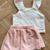fernandaramoskids com br Conjunto Infantil Feminino Blusa com Flor Bordada e Short Saia Rosa3