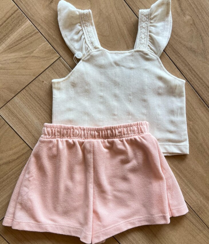 fernandaramoskids com br Conjunto Infantil Feminino Blusa com Flor Bordada e Short Saia Rosa3
