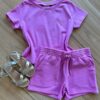 Conjunto Infantil Feminino Blusa Coração Short Lilas Fernanda Ramos Kids