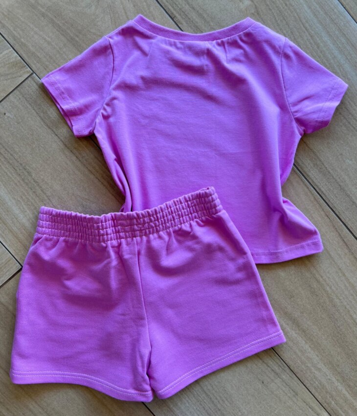 fernandaramoskids com br Conjunto Infantil Feminino Blusa Coração Short Lilas 2