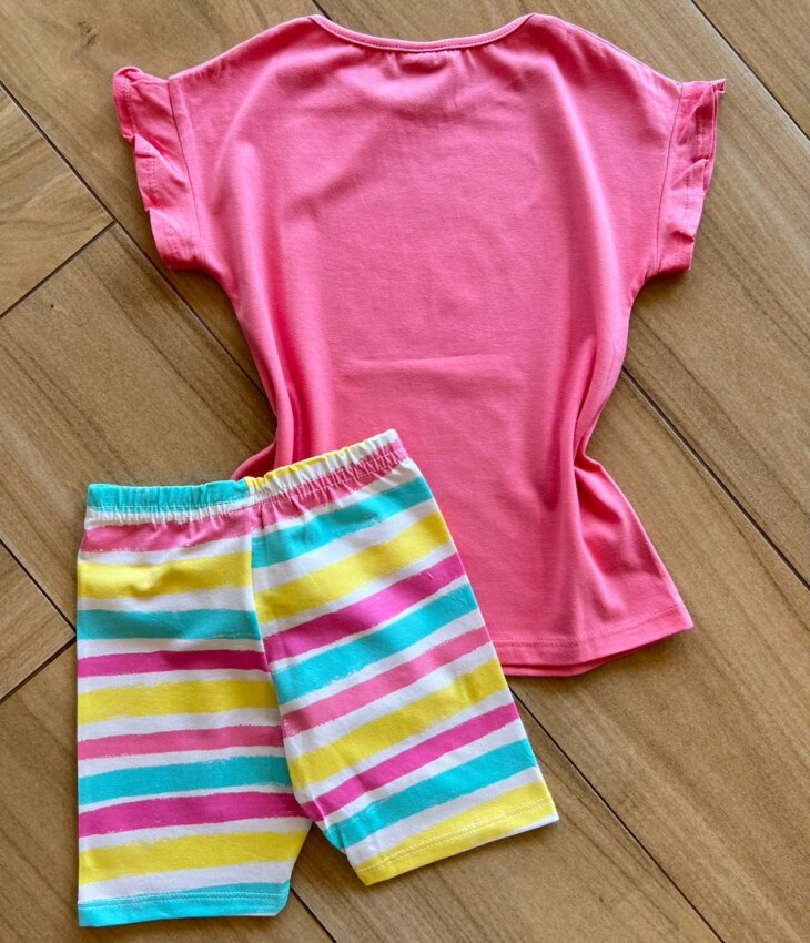fernandaramoskids com br Conjunto Infantil Feminino Blusa Coração Short Listras Coloridas 2