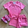 Conjunto Infantil Feminino Blusa Coração Short Rosa Fernanda Ramos Kids