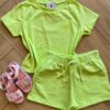 Conjunto Infantil Feminino Blusa Coração Short Verde Lima Fernanda ramos kids