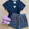 Conjunto Infantil Feminino Blusa Cropped e Short Preto Brilhante Fernanda Ramos Kids