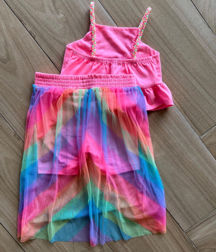Conjunto Infantil Feminino Blusa Cropped e Short Saia Colorido Fernanda Ramos Kids