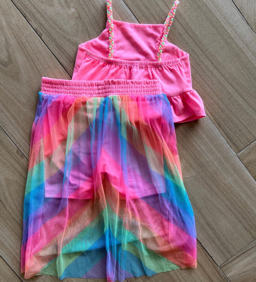 Conjunto Infantil Feminino Blusa Cropped e Short Saia Colorido Fernanda Ramos Kids