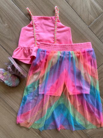 Conjunto Infantil Feminino Blusa Cropped e Short Saia Colorido Fernanda Ramos Kids