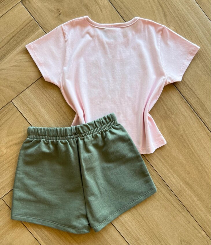fernandaramoskids com br Conjunto Infantil Feminino Blusa Cropped You e Short Verde2