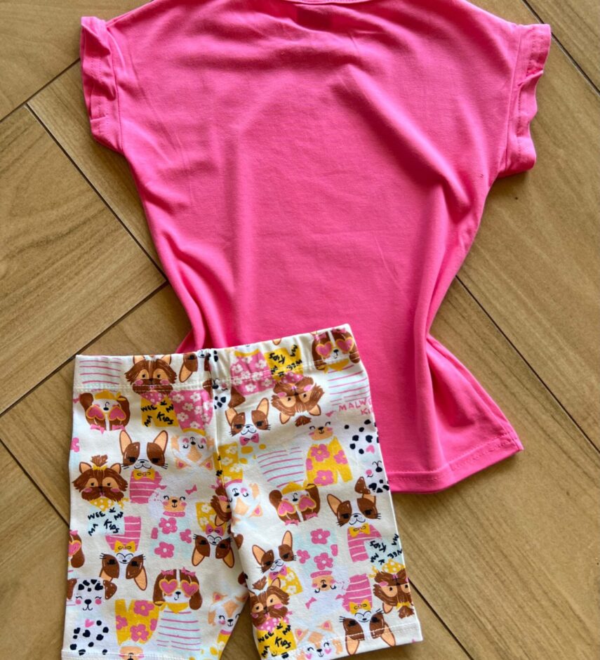 fernandaramoskids com br Conjunto Infantil Feminino Blusa e Short de Cachorrinhos3