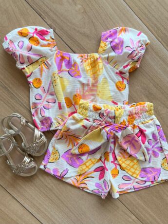 Conjunto Infantil Feminino Blusa e Short Frutas Fernanda Ramos Kids