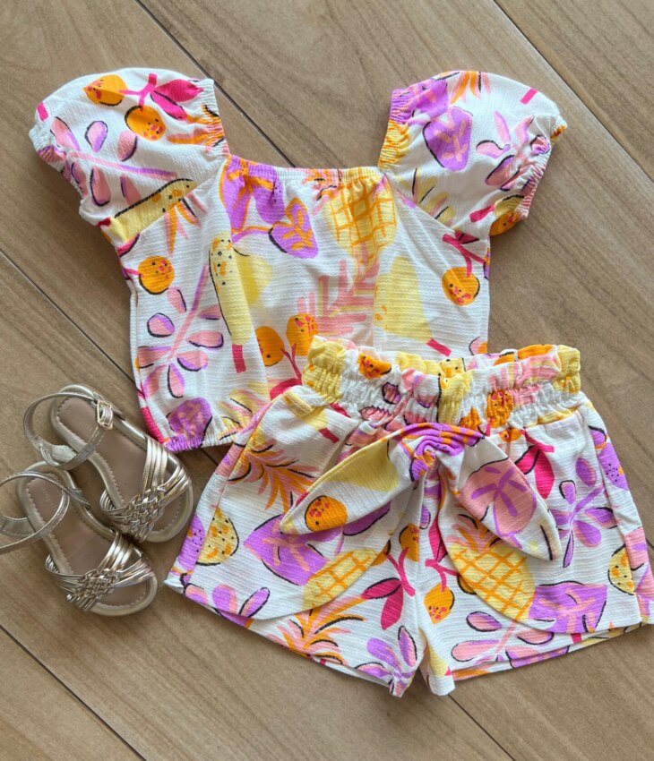 Conjunto Infantil Feminino Blusa e Short Frutas Fernanda Ramos Kids