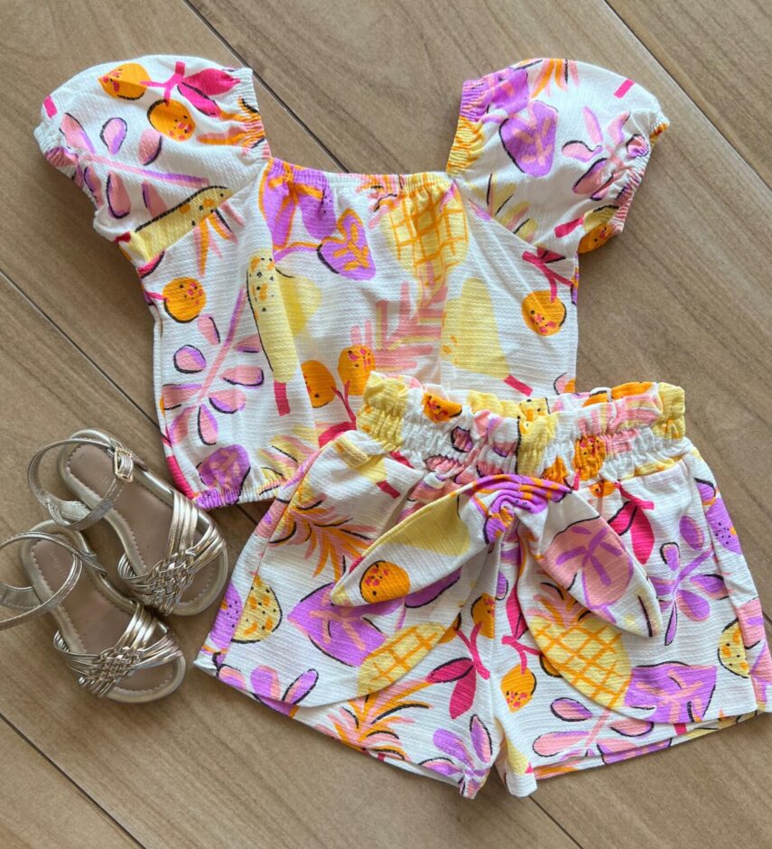 Conjunto Infantil Feminino Blusa e Short Frutas Fernanda Ramos Kids