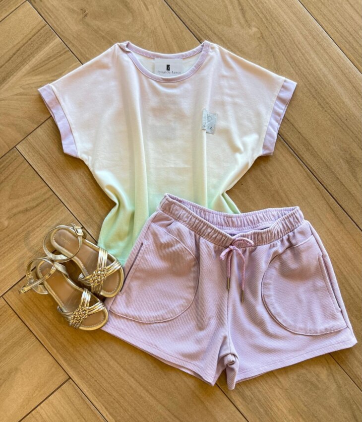 Conjunto Infantil Feminino Blusa e Short Lilás Fernanda Ramos Kids