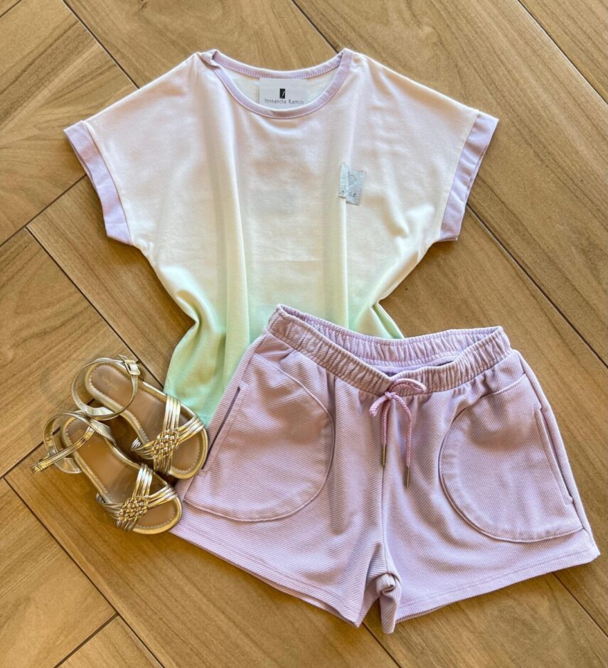 Conjunto Infantil Feminino Blusa e Short Lilás Fernanda Ramos Kids