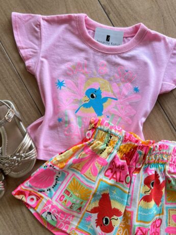 fernandaramoskids com br Conjunto Infantil Feminino Blusa e Short Que Calor Estampado1