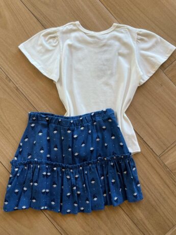Conjunto Infantil Feminino Blusa e Short Saia Ramo de Flores Azul da Fernanda Ramos Kids