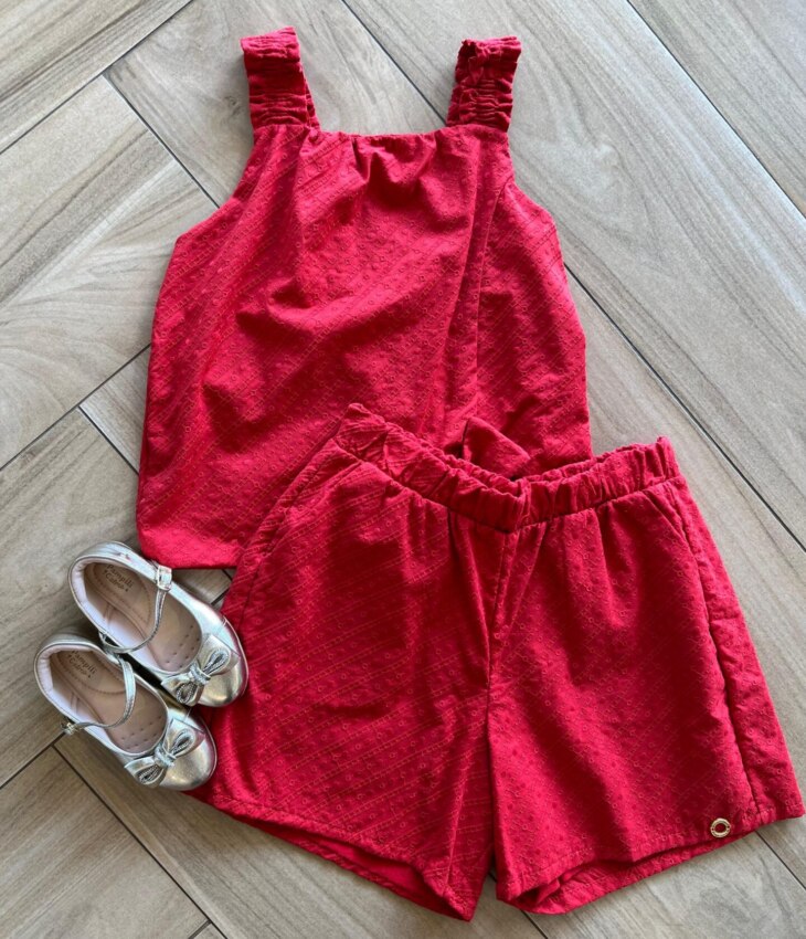 Conjunto Infantil Feminino Blusa e Short Vermelho Fernanda Ramos Kids