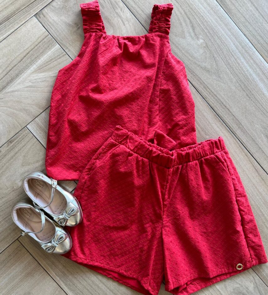 Conjunto Infantil Feminino Blusa e Short Vermelho Fernanda Ramos Kids