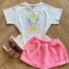 Conjunto Infantil Feminino Blusa Enjoy The Sun e Short Saia Pink Fernanda Ramos Kids