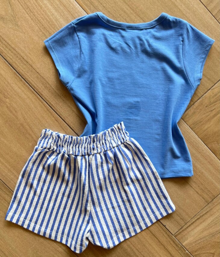 Conjunto Infantil Feminino Blusa Forever Cute e Short Listrado Fernanda Ramos Kids