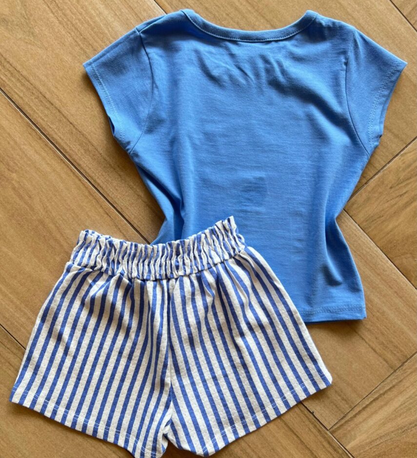 Conjunto Infantil Feminino Blusa Forever Cute e Short Listrado Fernanda Ramos Kids