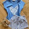 Conjunto Infantil Feminino Blusa Forever Cute e Short Listrado Fernanda Ramos Kids